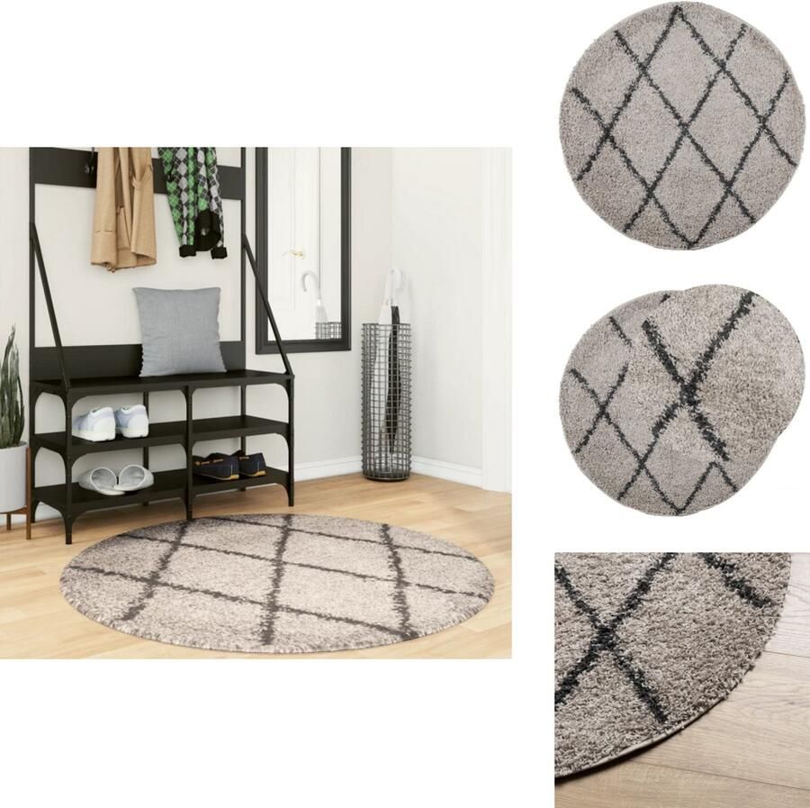 VidaXL Vloerkleed Vloerkleden Tapijt Vloerbedekking Vloerkleed PAMPLONA shaggy hoogpolig Ø 120 cm beige antraciet