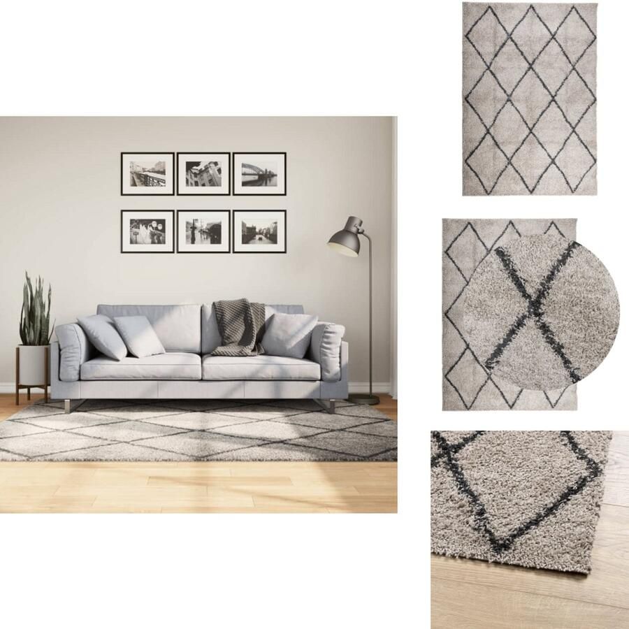 VidaXL Vloerkleed Vloerkleden Tapijt Vloerbedekking Vloerkleed PAMPLONA shaggy hoogpolig 140x200 cm beige antraciet