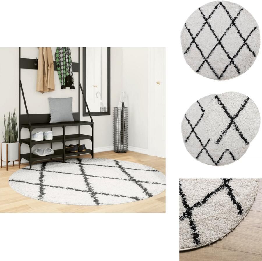 VidaXL Vloerkleed Vloerkleden Tapijt Vloerbedekking Vloerkleed PAMPLONA shaggy hoogpolig Ø 160 cm crème en zwart