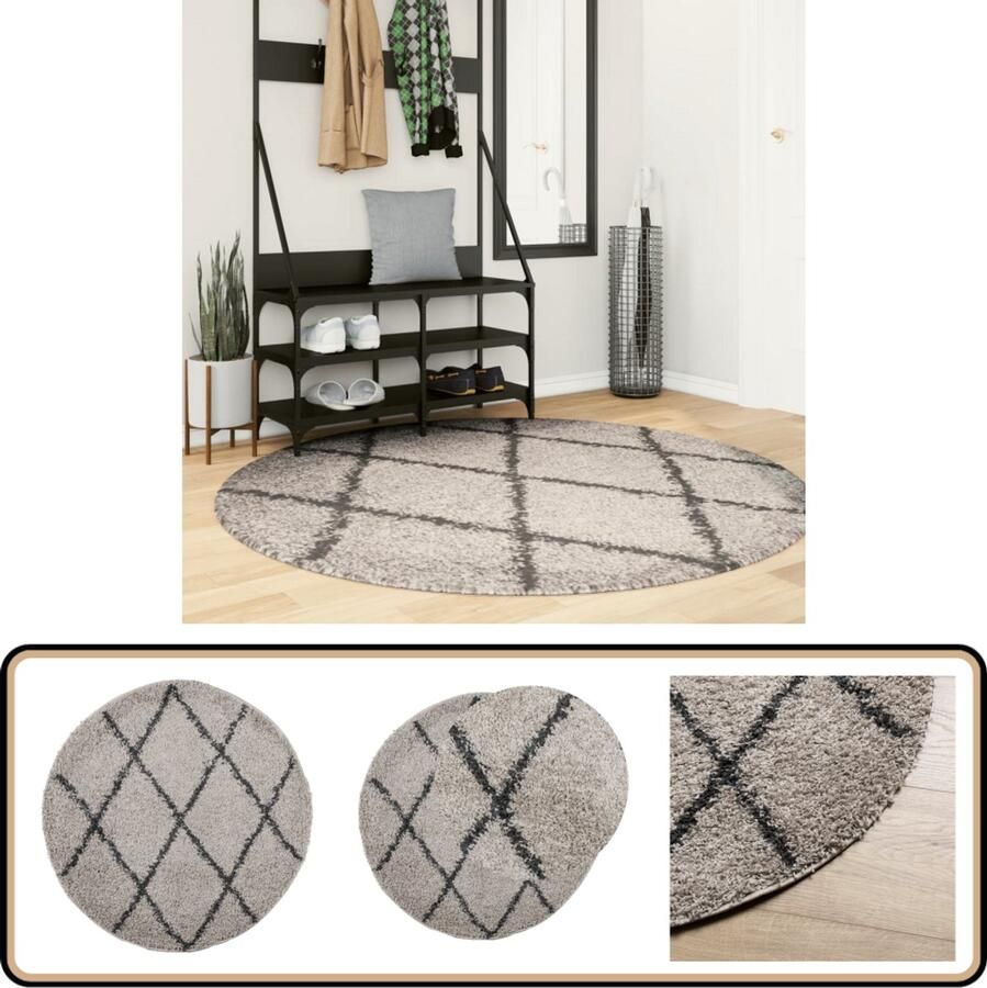 The Living Store Vloerkleed PAMPLONA shaggy hoogpolig Ø 160 cm beige antraciet Shaggy Vloerkleed Rond Tapijt Polypropyleen Vloerkleed Beige Vloerkleed Antraciet Vloerkleed