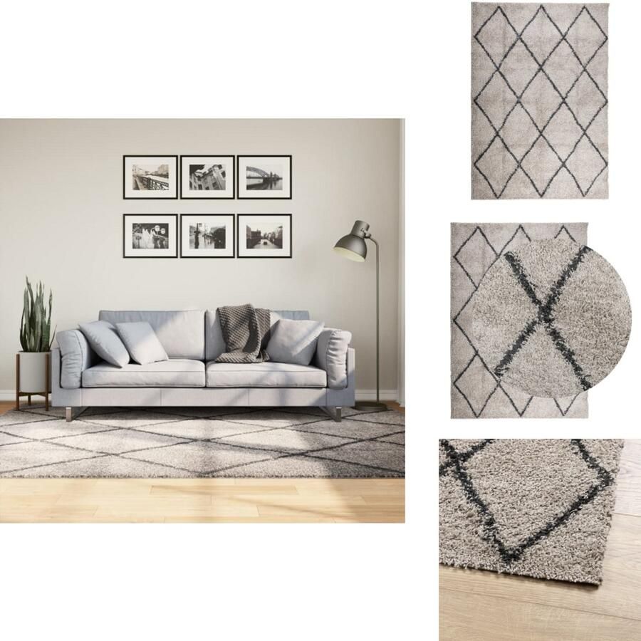 VidaXL Vloerkleed Vloerkleden Tapijt Vloerbedekking Vloerkleed PAMPLONA shaggy hoogpolig 160x230 cm beige antraciet