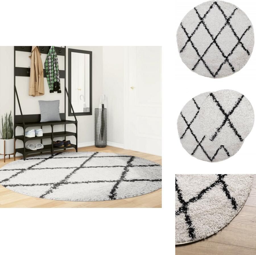VidaXL Vloerkleed Vloerkleden Tapijt Vloerbedekking Vloerkleed PAMPLONA shaggy hoogpolig Ø 200 cm crème en zwart