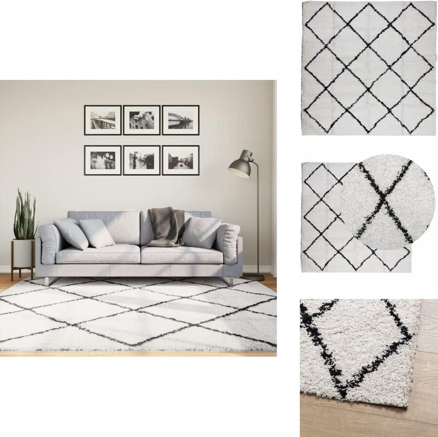 VidaXL Vloerkleed Vloerkleden Tapijt Vloerbedekking Vloerkleed PAMPLONA shaggy hoogpolig 200x200 cm crème en zwart