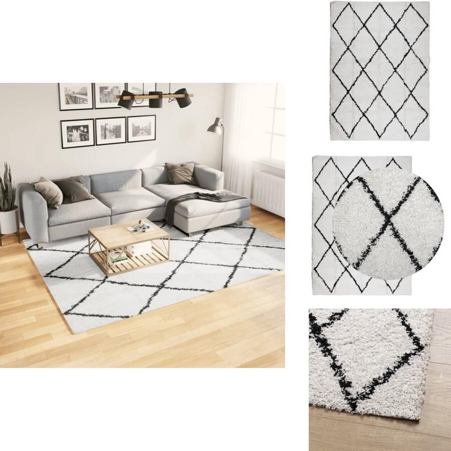 VidaXL Vloerkleed Vloerkleden Tapijt Vloerbedekking Vloerkleed PAMPLONA shaggy hoogpolig 200x280 cm crème en zwart