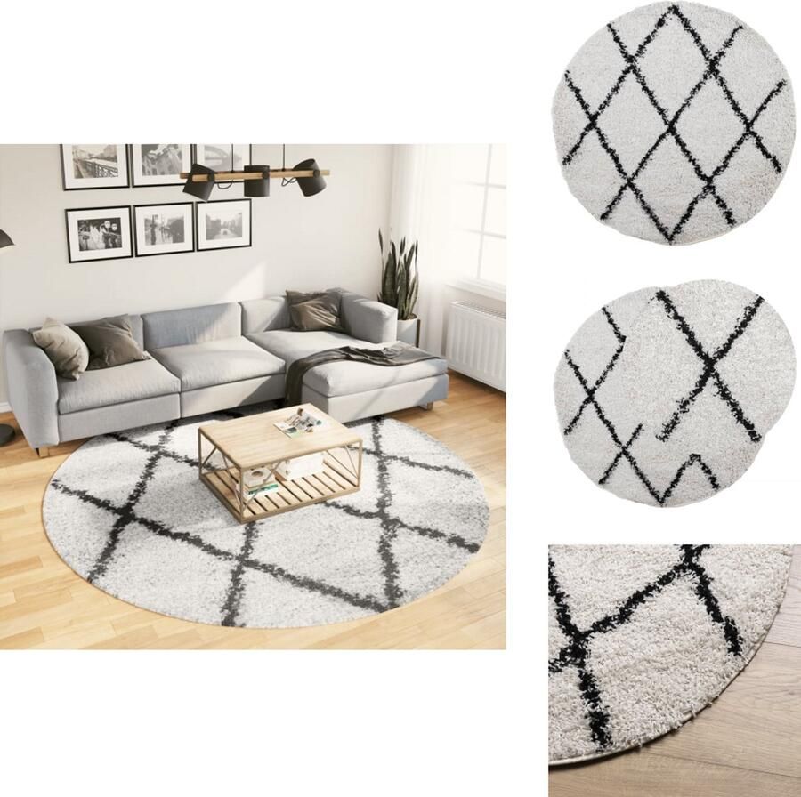 VidaXL Vloerkleed Vloerkleden Tapijt Vloerbedekking Vloerkleed PAMPLONA shaggy hoogpolig Ø 240 cm crème en zwart