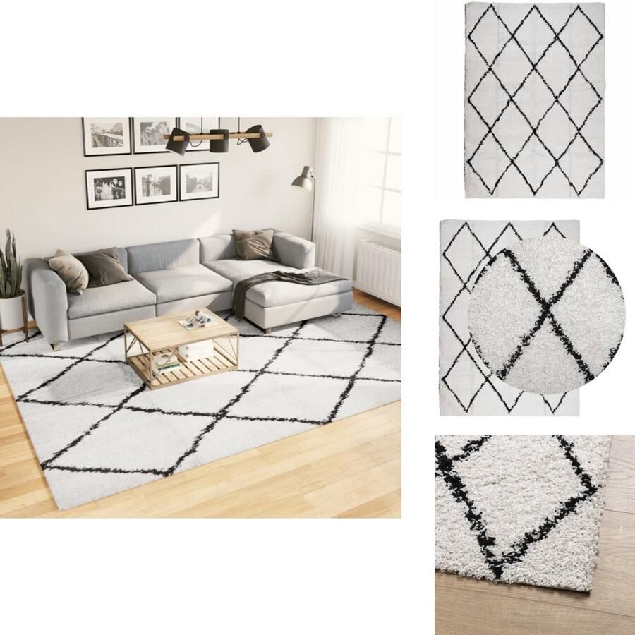VidaXL Vloerkleed Vloerkleden Tapijt Vloerbedekking Vloerkleed PAMPLONA shaggy hoogpolig 240x340 cm crème en zwart