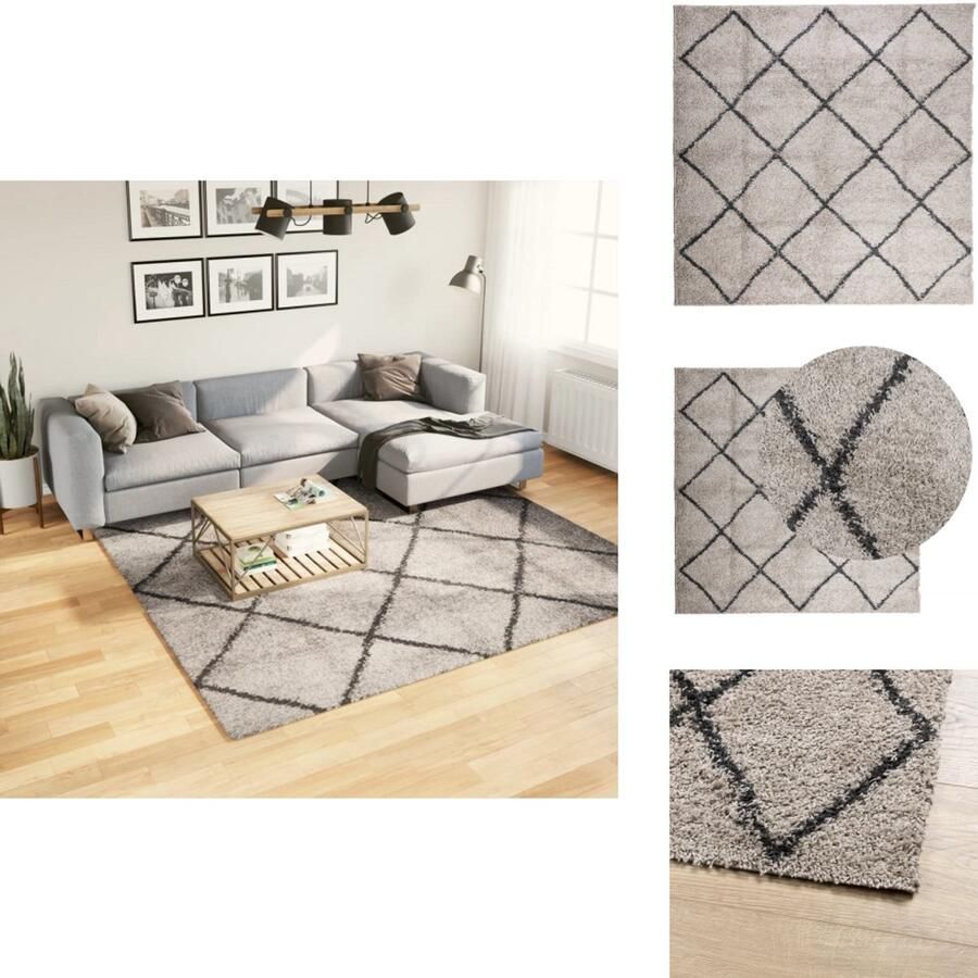 VidaXL Vloerkleed Vloerkleden Tapijt Vloerbedekking Vloerkleed PAMPLONA shaggy hoogpolig 240x240 cm beige antraciet