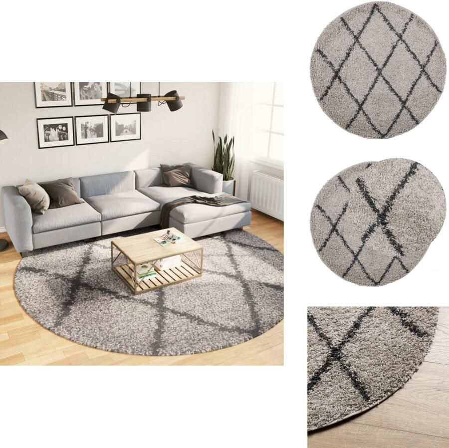 The Living Store Vloerkleed PAMPLONA shaggy hoogpolig Ø 280 cm beige antraciet Shaggy Vloerkleed Polypropyleen Vloerkleed Beige Vloerkleed Antraciet Vloerkleed Rond Vloerkleed - Foto 2