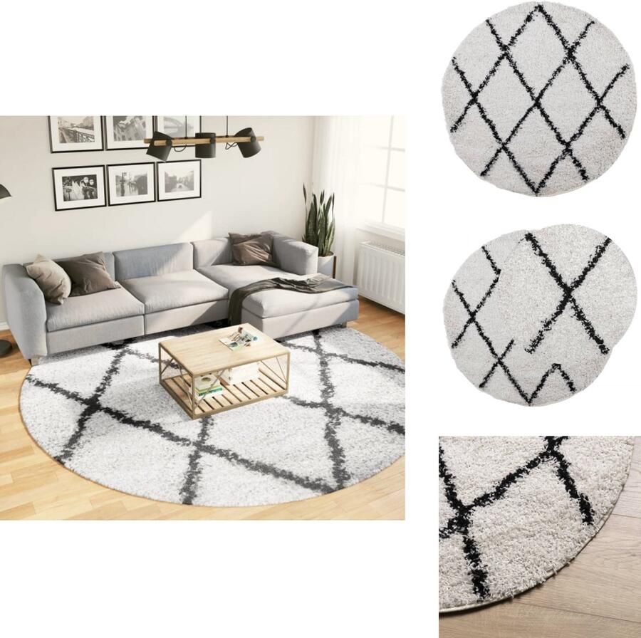 VidaXL Vloerkleed Vloerkleden Tapijt Vloerbedekking Vloerkleed PAMPLONA shaggy hoogpolig Ø 280 cm crème en zwart