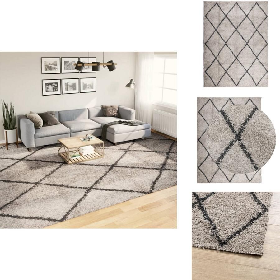 VidaXL Vloerkleed Vloerkleden Tapijt Vloerbedekking Vloerkleed PAMPLONA shaggy hoogpolig 300x400 cm beige antraciet