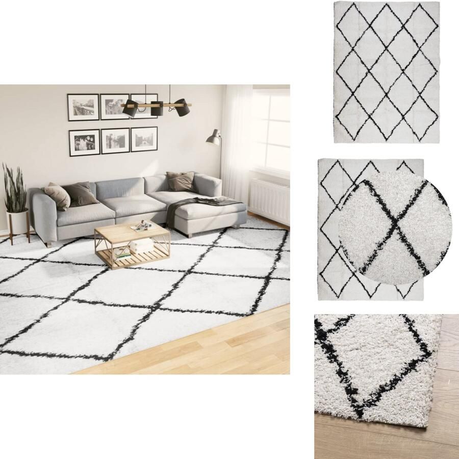 VidaXL Vloerkleed Vloerkleden Tapijt Vloerbedekking Vloerkleed PAMPLONA shaggy hoogpolig 300x400 cm crème en zwart
