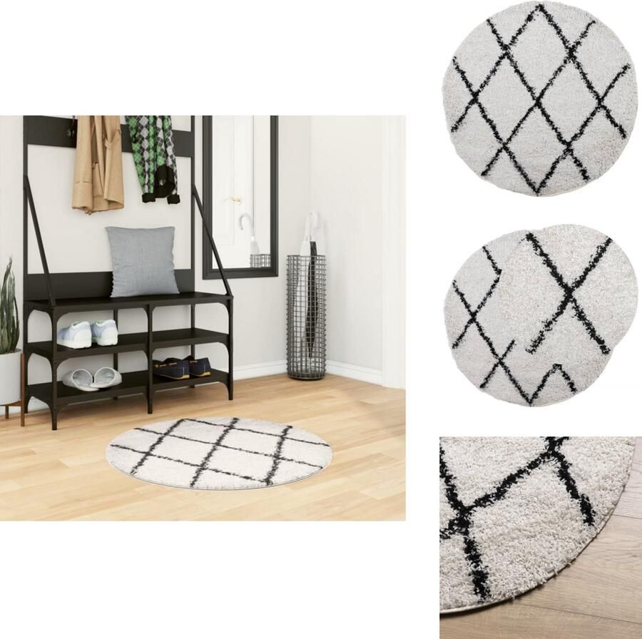 VidaXL Vloerkleed PAMPLONA Shaggy ? 80 cm crème Zwart Shaggy Vloerkleed Rond Vloerkleed 80 Cm Crème Vloerkleed Zwart Vloerkleed
