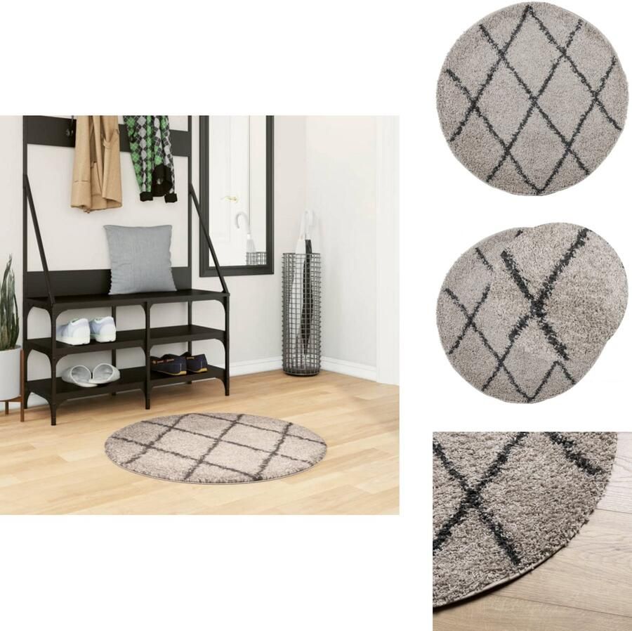 VidaXL Vloerkleed PAMPLONA Hoogpolig á 80 cm Beige Antraciet Shaggy Vloerkleed Polypropyleen Vloerkleed Ronde Vloerkleed Beige Vloerkleed Antraciet Vloerkleed - Foto 2