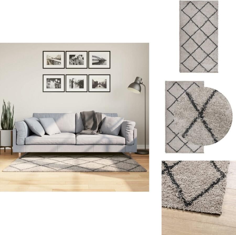 VidaXL Vloerkleed Vloerkleden Tapijt Vloerbedekking Vloerkleed PAMPLONA shaggy hoogpolig 80x150 cm beige antraciet