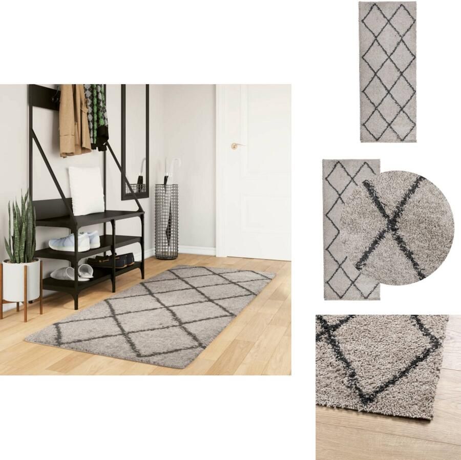 VidaXL Vloerkleed Vloerkleden Tapijt Vloerbedekking Vloerkleed PAMPLONA shaggy hoogpolig 80x200 cm beige antraciet
