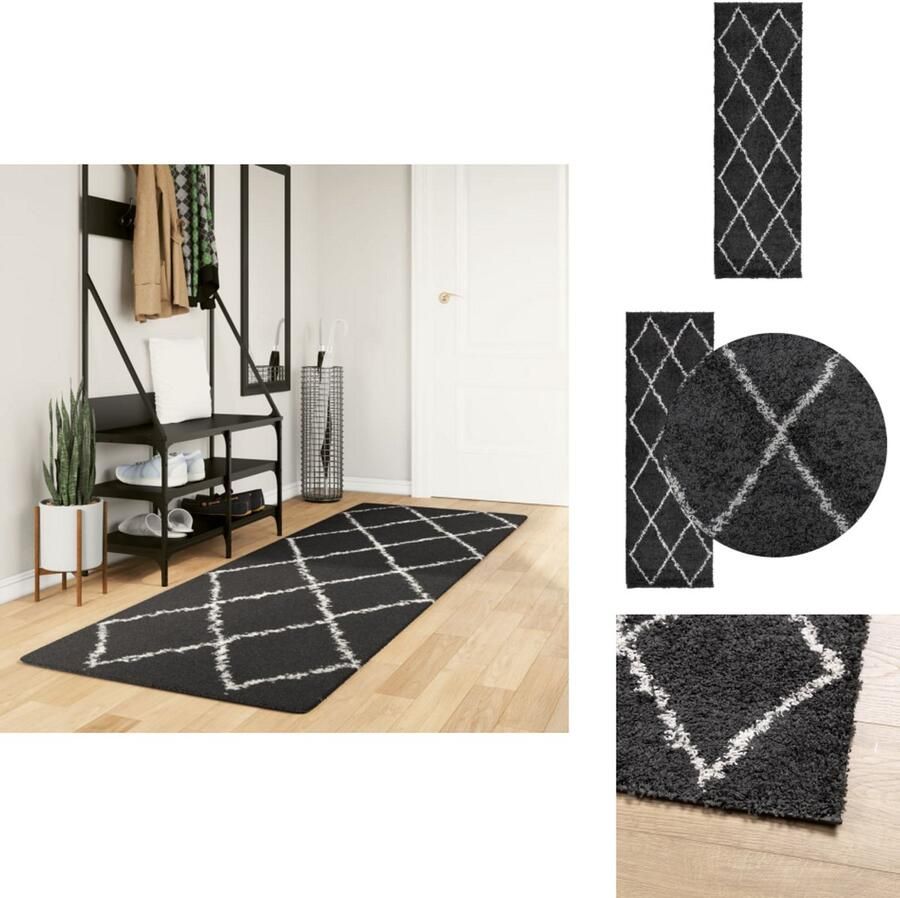 VidaXL Vloerkleed Vloerkleden Tapijt Vloerbedekking Vloerkleed PAMPLONA shaggy hoogpolig 80x250 cm zwart en crème