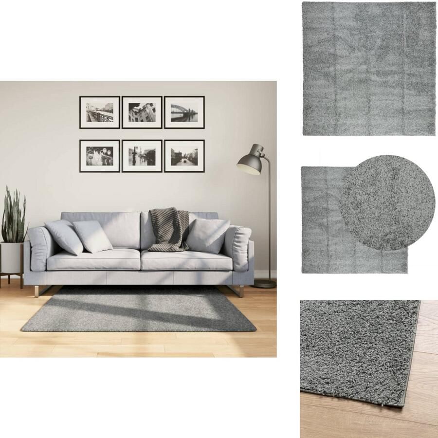 The Living Store PAMPLONA Shaggy vloerkleed 120 x 120 cm Groen 100% polypropeen 30 mm poolhoogte Shaggy Vloerkleed Groen Woonkamer Tapijt Slaapkamer Tapijt Living Room Rug