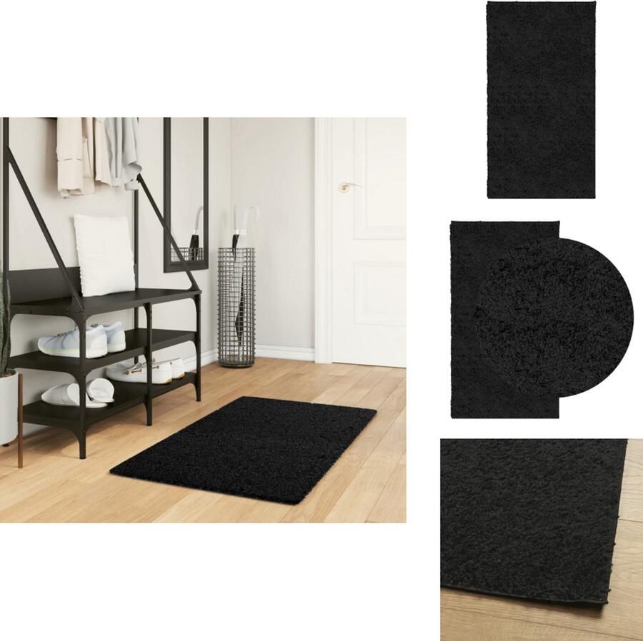 VidaXL Vloerkleed Vloerkleden Tapijt Vloerbedekking Vloerkleed PAMPLONA shaggy hoogpolig modern 60x110 cm zwart