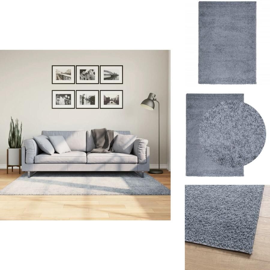 The Living Store PAMPLONA vloerkleed 120 x 170 cm Blauw Anti-slip 100% Polypropeen Shaggy Vloerkleed Blauw Woonkamer Tapijt Slaapkamer Tapijt Anti Slip Vloerkleed