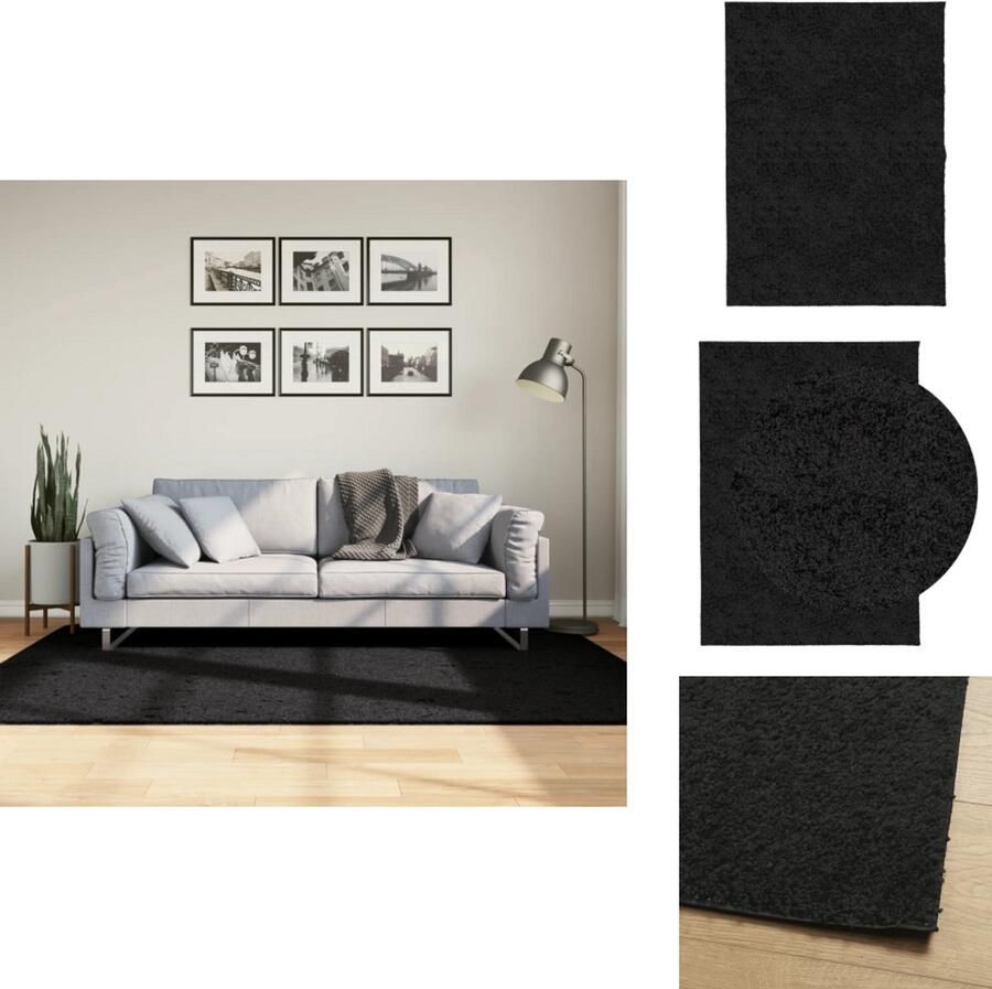 The Living Store PAMPLONA Vloerkleed 140 x 200 cm Zwart Polypropeen 30 mm poolhoogte Shaggy Vloerkleed Zwarte Vloerkleed Groot Vloerkleed Livingroom Vloerkleed Slaapkamer - Foto 3