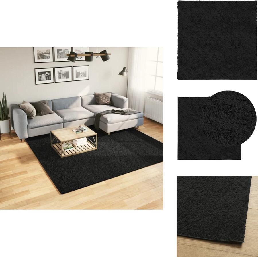 VidaXL Vloerkleed Vloerkleden Tapijt Vloerbedekking Vloerkleed PAMPLONA shaggy hoogpolig modern 240x240 cm zwart