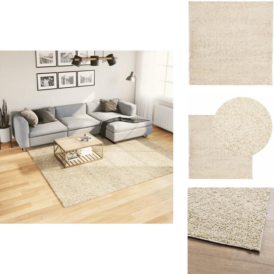VidaXL Vloerkleed PAMPLONA Shaggy Hoogpolig 240x240 cm Shaggy Vloerkleed Polypropyleen Vloerkleed Goud Vloerkleed Groot Vloerkleed Woonkamer Tapijt