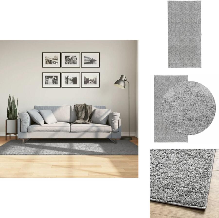 VidaXL Vloerkleed PAMPLONA 100x200 cm Grijs Shaggy Vloerkleed Polypropyleen Vloerkleed Grijze Vloerkleed Woonkamer Tapijt Slaapkamer Tapijt