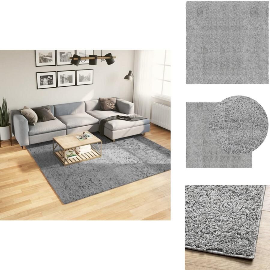 VidaXL Vloerkleed Vloerkleden Tapijt Vloerbedekking Vloerkleed PAMPLONA shaggy hoogpolig modern 240x240 cm grijs