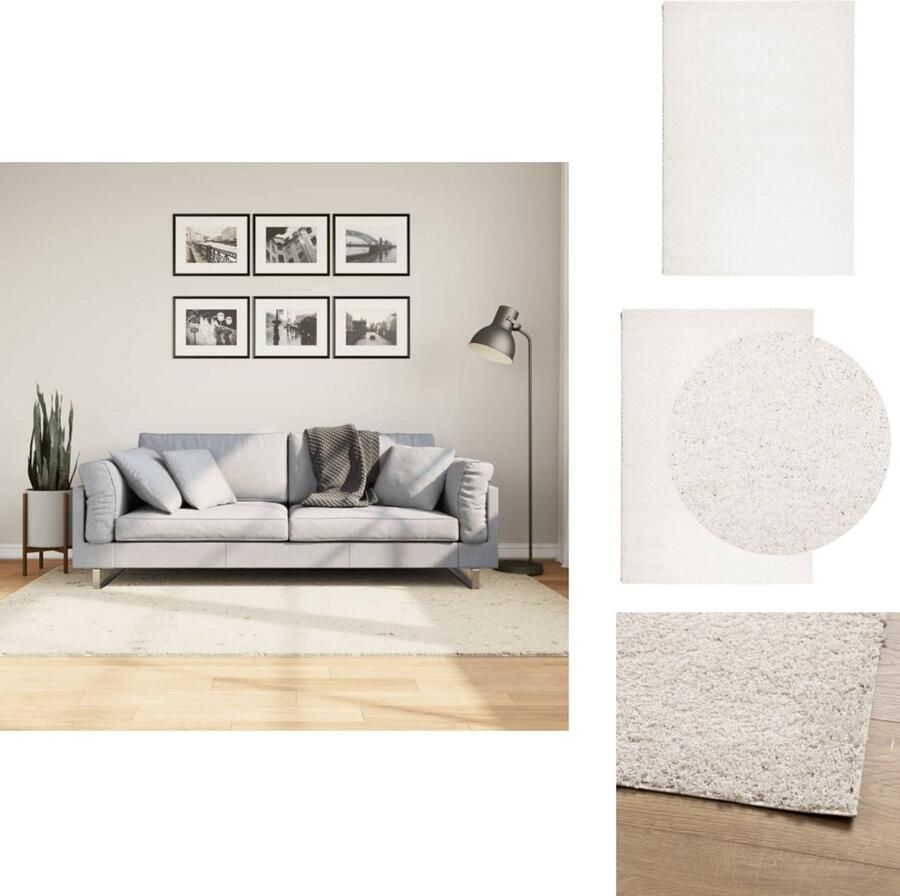 The Living Store PAMPLONA Vloerkleed 140x200cm Crème Polyester Shaggy met 30mm Poolhoogte Shaggy Vloerkleed Polyester Vloerkleed Creme Vloerkleed Woonkamer Tapijt Slaapkamer Tapijt - Foto 2