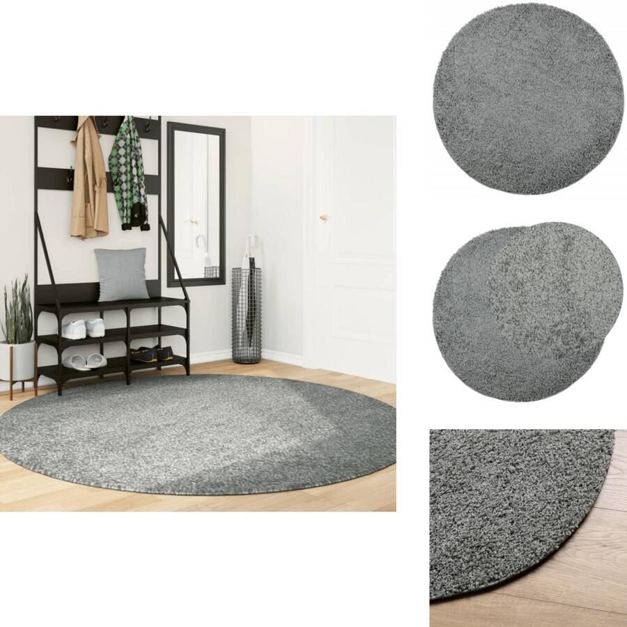 VidaXL Vloerkleed PAMPLONA Hoogpolig Ø 200 cm Groen Shaggy Vloerkleed Groene Vloerkleed Ronde Vloerkleed Woonkamer Tapijt Slaapkamer Tapijt
