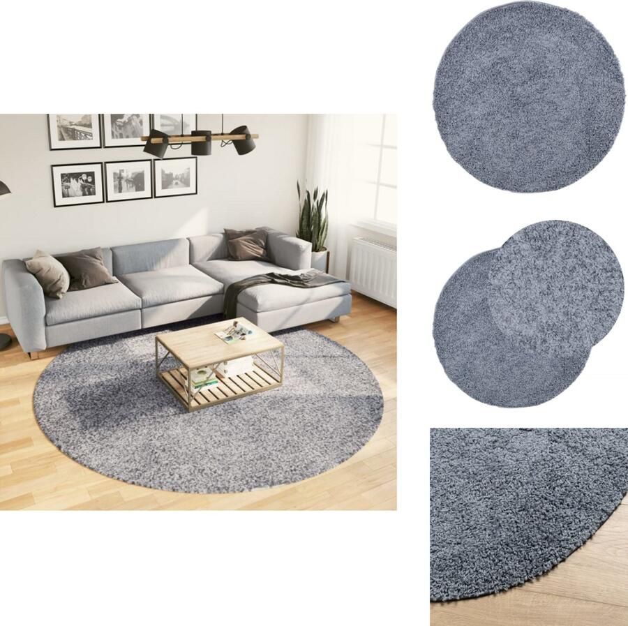 The Living Store PAMPLONA Shaggy vloerkleed 240 cm blauw polypropeen 100% Soft duurzaam Shaggy Vloerkleed Polypropyleen Vloerkleed Blue Vloerkleed Ronde Vloerkleed Groot Vloerkleed - Foto 3