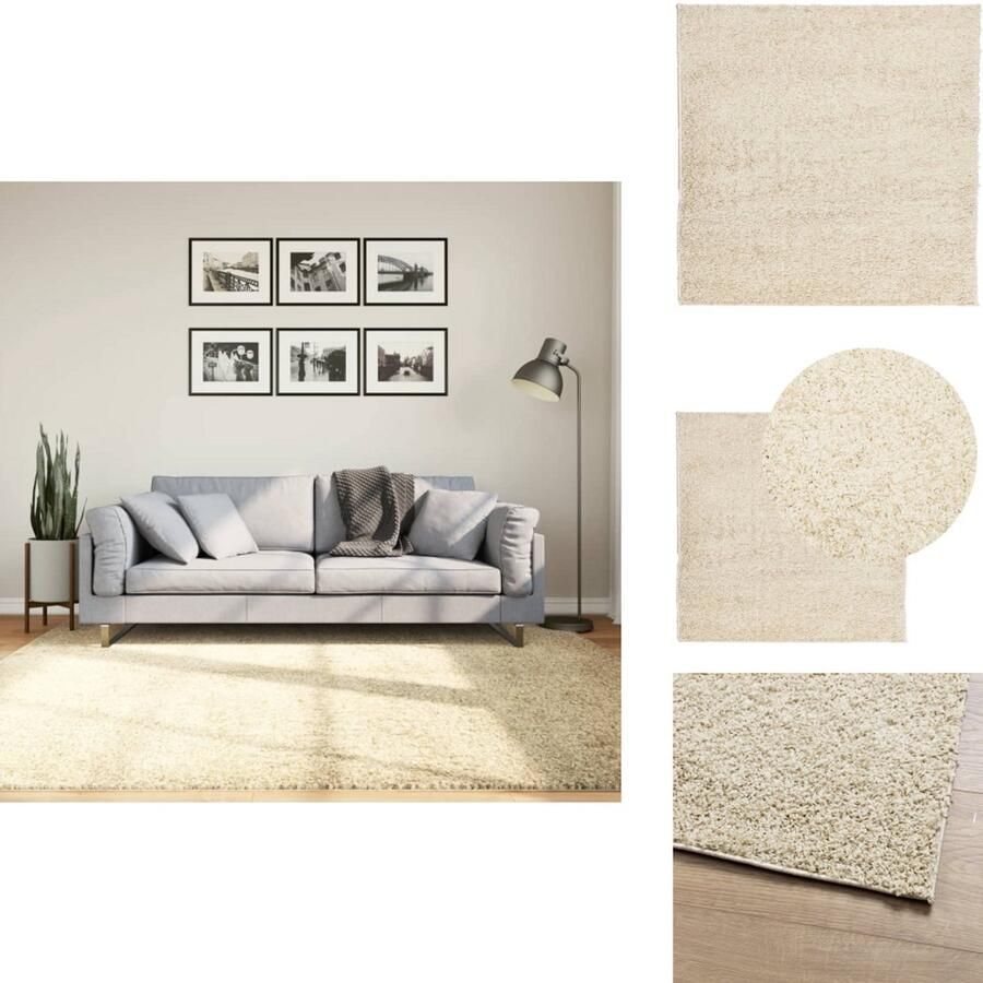 VidaXL Vloerkleed Vloerkleden Tapijt Vloerbedekking Vloerkleed PAMPLONA shaggy hoogpolig modern 200x200 cm goud