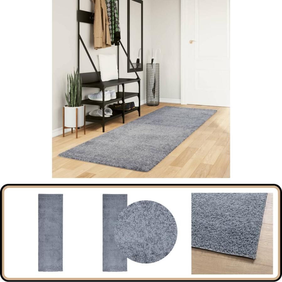 The Living Store Vloerkleed PAMPLONA shaggy hoogpolig modern 80x250 cm blauw Shaggy Vloerkleed Polypropyleen Vloerkleed Blauwe Vloerkleed Groot Vloerkleed Woonkamer Tapijt - Foto 2