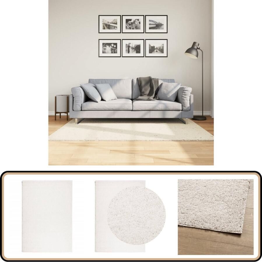 VidaXL Vloerkleed PAMPLONA Hoogpolig 120x170 cm Crème Shaggy Vloerkleed Crème Vloerkleed Living Room Shagpile Tapijt Groot Vloerkleed