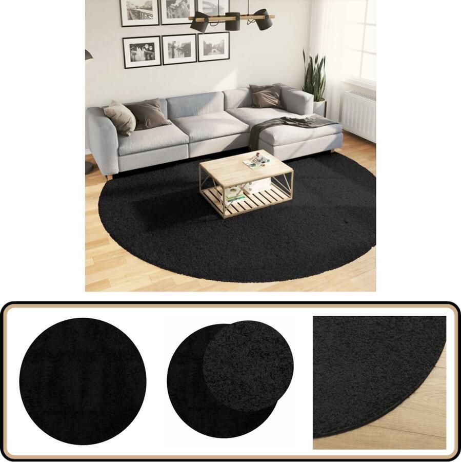 The Living Store PAMPLONA Shaggy vloerkleed 280 cm Zwart Polypropeen 100% OEKO-TEX Vloerverwarming Geschikt Shaggy Vloerkleed Zwart Vloerkleed Groot Vloerkleed Livingroom Vloerkleed Slaapkamer - Foto 2