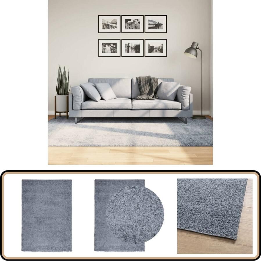 The Living Store PAMPLONA Shaggy vloerkleed 160 x 230 cm Blauw polypropeen 100% OEKO-TEX Shaggy Vloerkleed Blauw Vloerkleed Polypropeen Groot Vloerkleed Zacht Vloerkleed - Foto 2