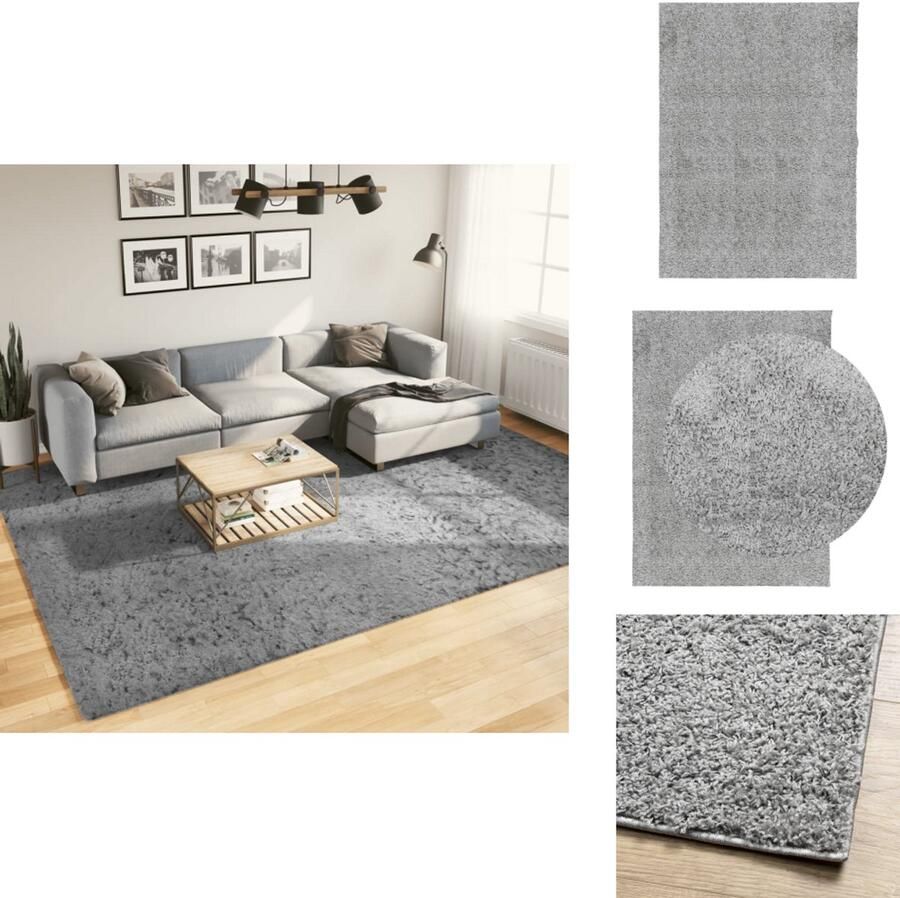 VidaXL Vloerkleed PAMPLONA 240x340 cm Grijs Shaggy Vloerkleed Polypropyleen Vloerkleed Grijze Vloerkleed Woonkamer Tapijt Slaapkamer Tapijt