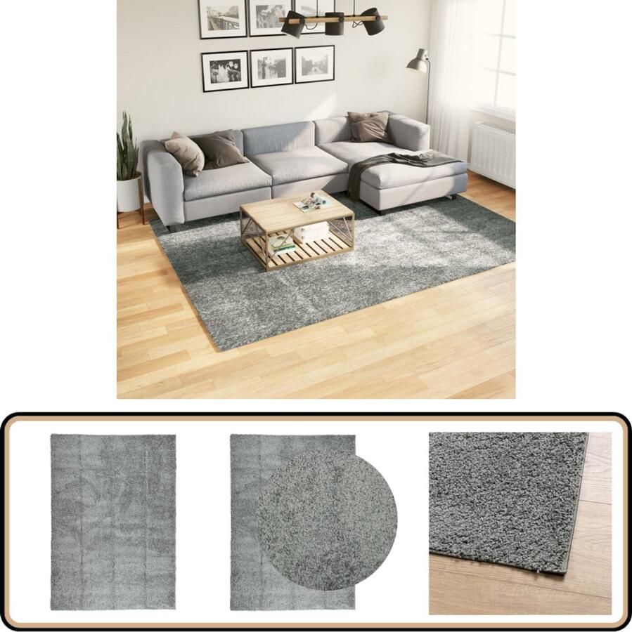 VidaXL Vloerkleed PAMPLONA Hoogpolig 200x280 cm Groen Shaggy Vloerkleed Woonkamer Tapijt Slaapkamer Tapijt Groene Vloerkleed Anti Slip Vloerkleed