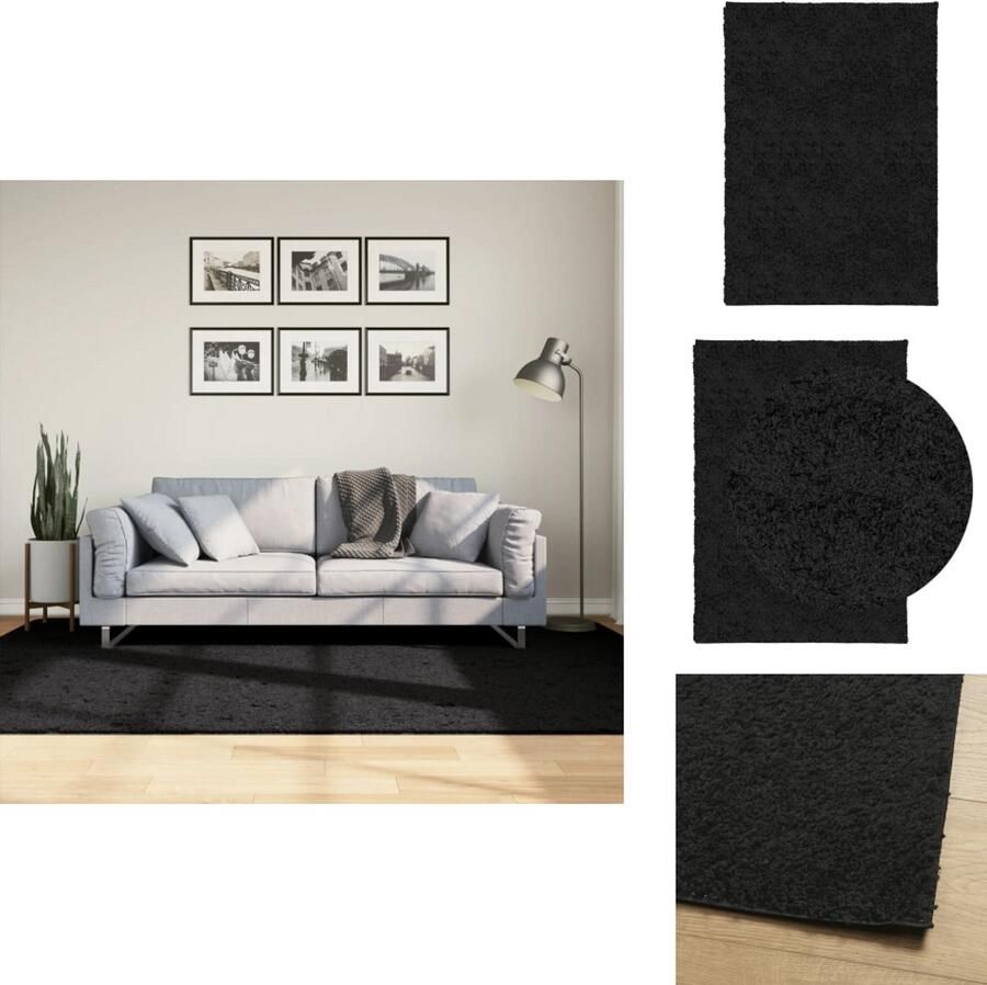 VidaXL Vloerkleed Vloerkleden Tapijt Vloerbedekking Vloerkleed PAMPLONA shaggy hoogpolig modern 160x230 cm zwart