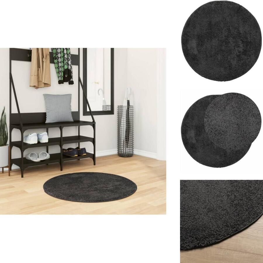 VidaXL Vloerkleed Vloerkleden Tapijt Vloerbedekking Vloerkleed PAMPLONA shaggy hoogpolig modern Ø 80 cm antraciet