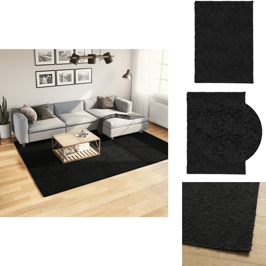 The Living Store Vloerkleed PAMPLONA shaggy hoogpolig modern 200x280 cm zwart Shaggy Vloerkleed Zwarte Vloerkleed Groot Vloerkleed Zacht Vloerkleed Luxe Vloerkleed