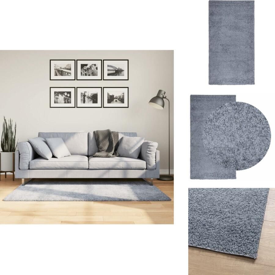 The Living Store PAMPLONA Shaggy Vloerkleed 80x150 cm Blauw Duurzaam en zacht met 100% polypropeen pool Geschikt voor vloerverwarming Shaggy Tapijten Woonkamer Tapijt Slaapkamer Tapijt Blue Carpet Vloerkleed Blauw - Foto 3