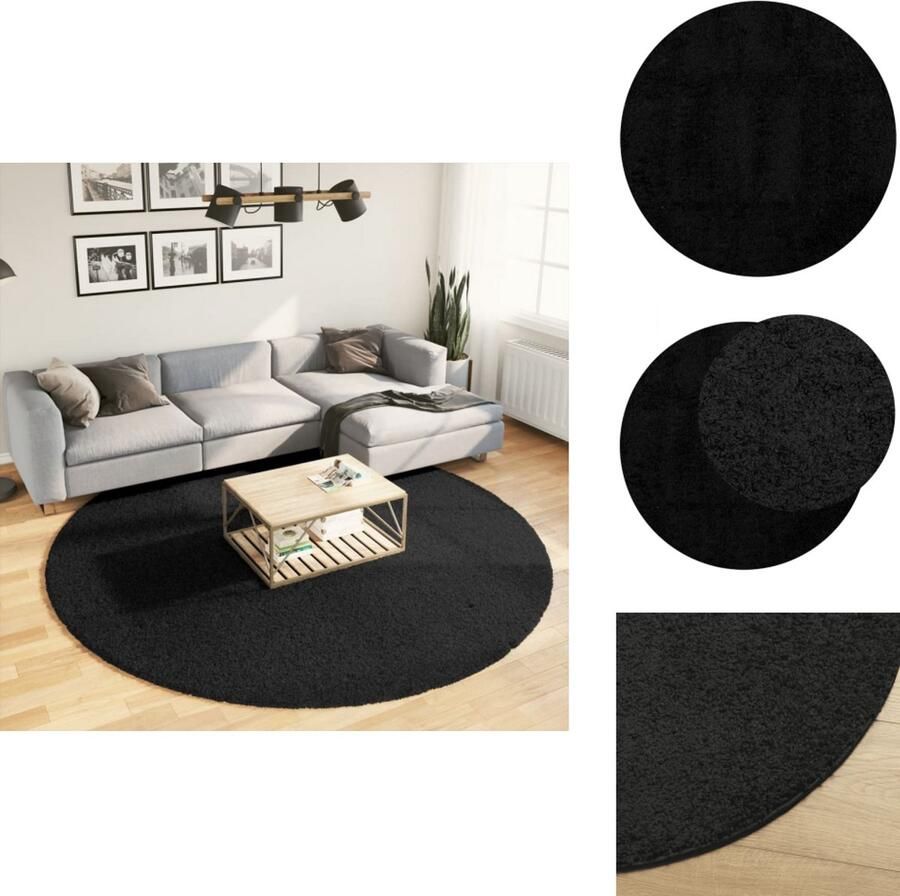 VidaXL Vloerkleed Vloerkleden Tapijt Vloerbedekking Vloerkleed PAMPLONA shaggy hoogpolig modern Ø 240 cm zwart