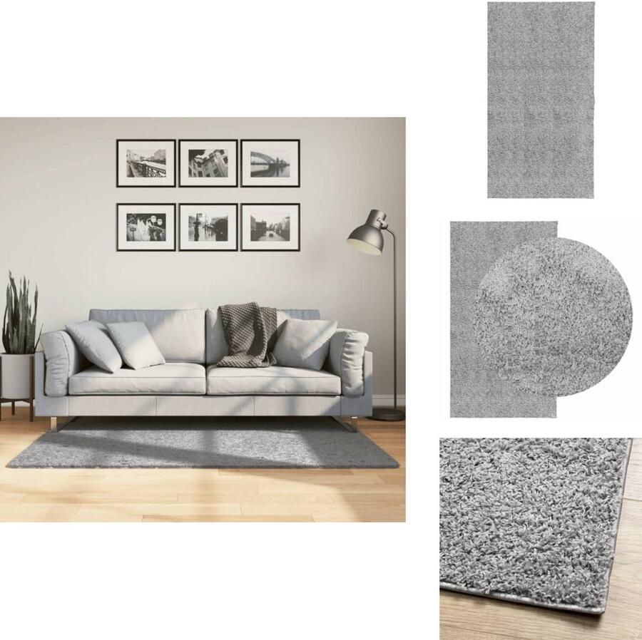 The Living Store PAMPLONA Vloerkleed 80 x 150 cm Grijs polypropeen met 30mm lange polen Shaggy Vloerkleed Polypropyleen Vloerkleed Grijs Vloerkleed Woonkamer Tapijt Slaapkamer Tapijt - Foto 2