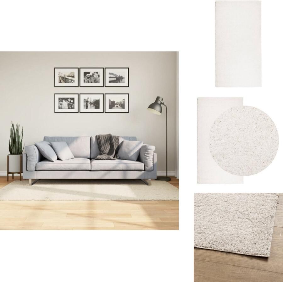 VidaXL Vloerkleed Vloerkleden Tapijt Vloerbedekking Vloerkleed PAMPLONA shaggy hoogpolig modern 80x150 cm crème
