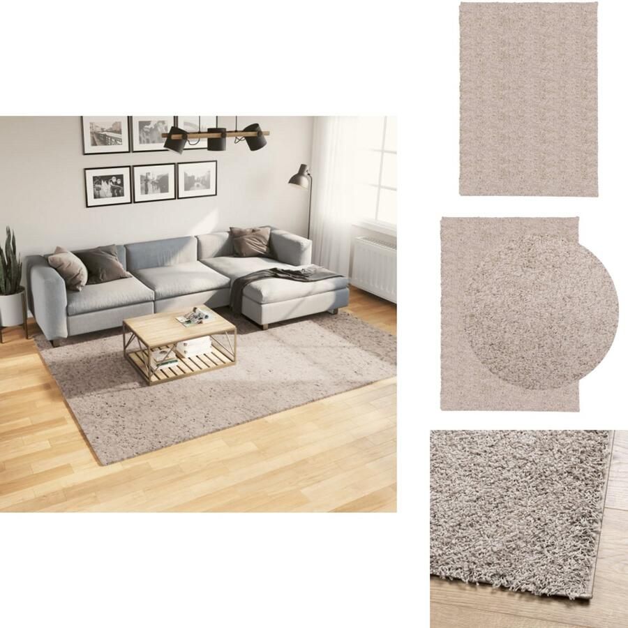 The Living Store PAMPLONA Shaggy vloerkleed 200 x 280 cm Beige 100% Polypropeen Lange pool Shaggy Vloerkleed Beige Groot Vloerkleed Living Room Decoratie Slaapkamer Accessoires