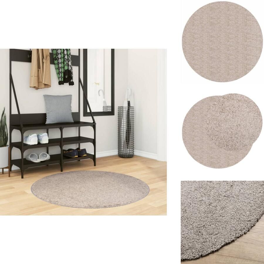 VidaXL Vloerkleed Vloerkleden Tapijt Vloerbedekking Vloerkleed PAMPLONA shaggy hoogpolig modern Ø 100 cm beige