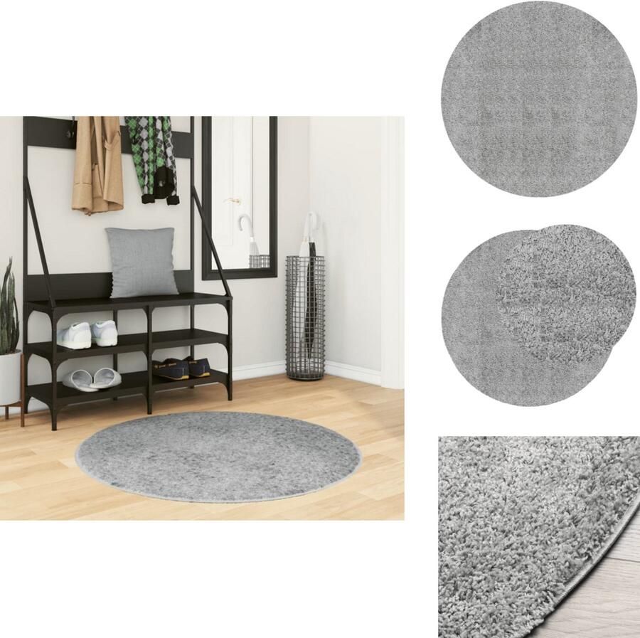 The Living Store PAMPLONA Vloerkleed 100 cm Grijs Polypropeen 30 mm Poolhoogte Shaggy Vloerkleed Grijs Vloerkleed Living Vloerkleed Slaapkamer Vloerkleed Polypropyleen - Foto 2
