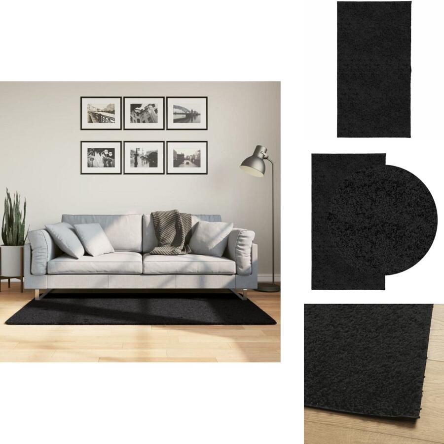 The Living Store PAMPLONA Vloerkleed 80 x 150 cm Zwart 100% polypropeen 30 mm poolhoogte Shaggy Vloerkleed Zwart Vloerkleed Living Vloerkleed Slaapkamer Vloerkleed Groot - Foto 2