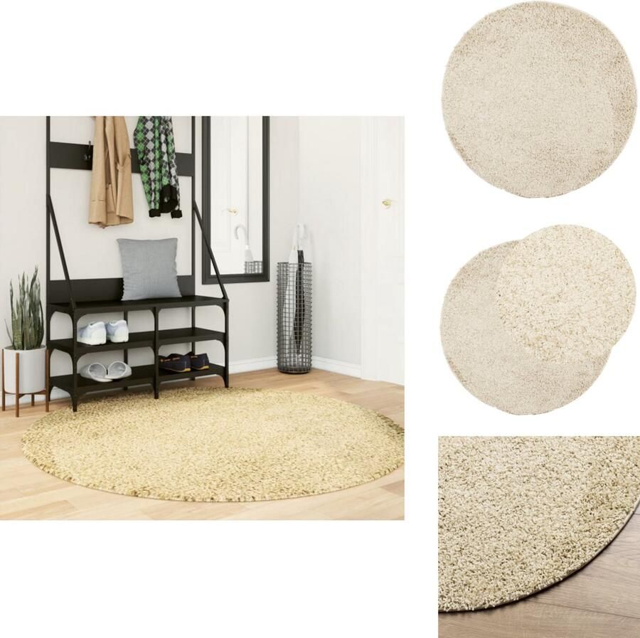 VidaXL Vloerkleed Vloerkleden Tapijt Vloerbedekking Vloerkleed PAMPLONA shaggy hoogpolig modern Ø 160 cm goudkleur